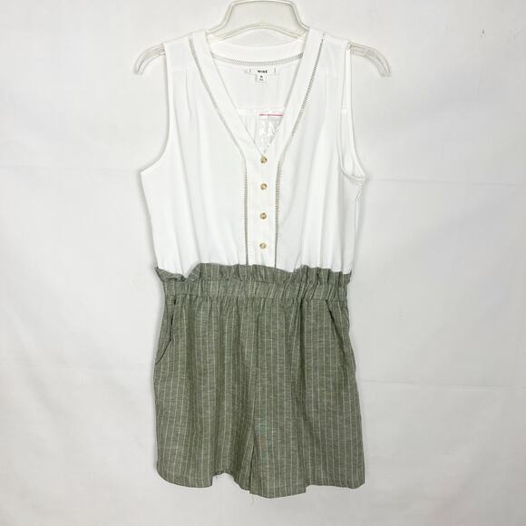 Mine Linen Blend Sleeveless Color Block Romper Size Medium - Picture 1 of 12